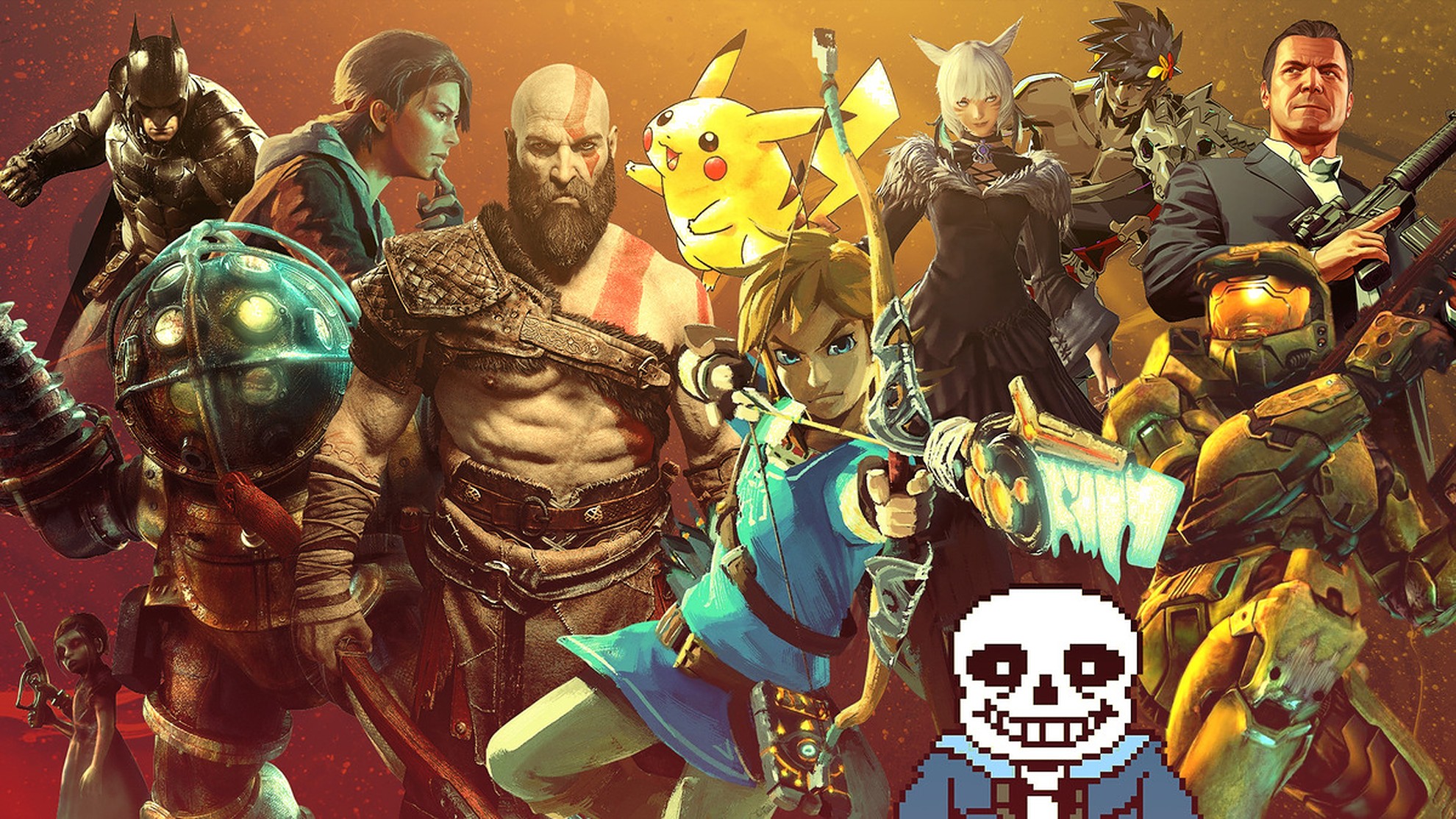 A variety of different video game characters from a host of different genres and ages.