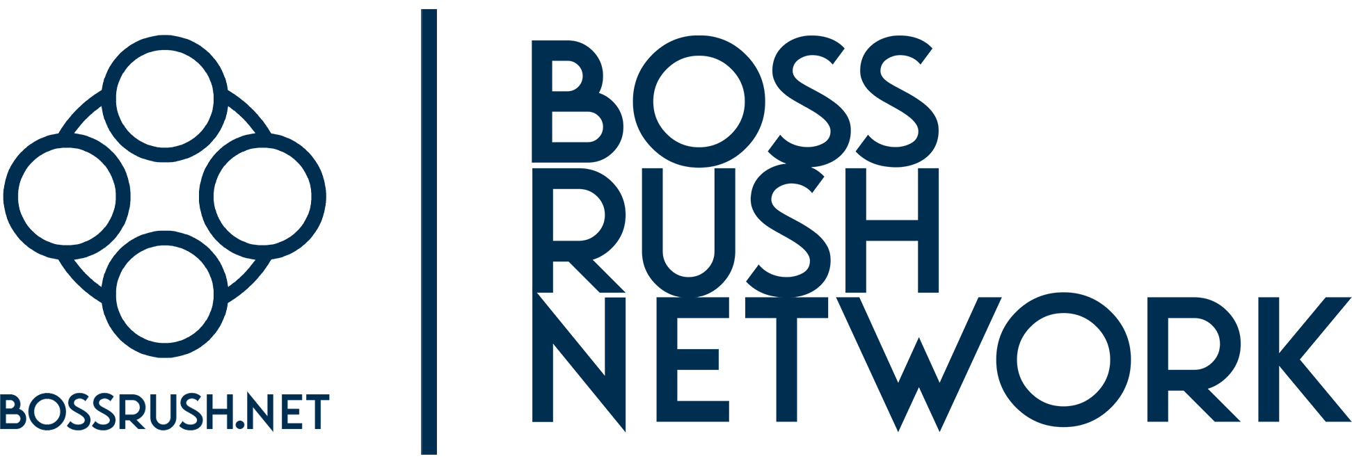 Logo of Boss Rush Network featuring circular icons and text.